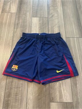 Nike Blue FC Barcelona Shorts with Red Trim and Yellow Swoosh